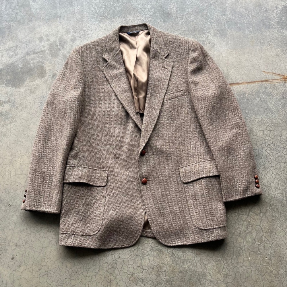 Cricketeer Harry Weintraub Mens Brown Herringbone Wool Blazer Sport Coat USA